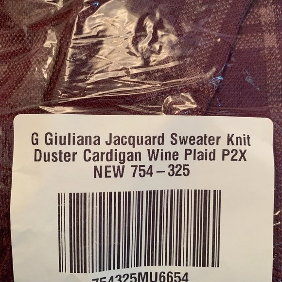 NWT G‎ BY GIULIANA JACQUARD SWEATER KNIT DUSTER CARDIGAN WINE PLAID 2X (PETITE) - Picture 11 of 12